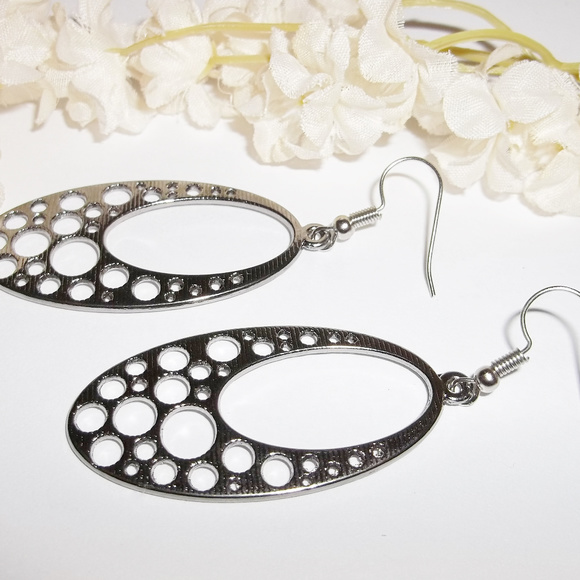 Edgy Hoop Earrings Dark Silver Gunmetal Jewelry Gift Idea For Her Dangle 3965 - Picture 5 of 8